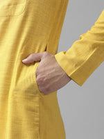 Thumbnail for Fabmade Men Yellow Cotton Linen Kurta Pyjama