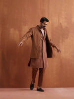 Thumbnail for trueBrowns Men's Brown Cotton Front Open Kurta