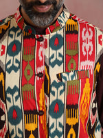 Thumbnail for trueBrowns Men's Cola Ikat Print Cotton Reversible Nehru Jacket