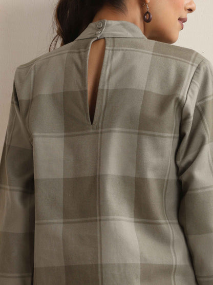 trueBrowns Green Check High Neck Winter Top - Distacart