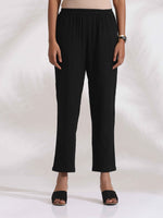 Thumbnail for trueBrowns Black Cotton High Slit Kurta Set
