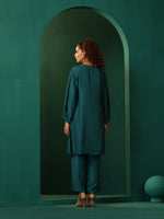 Thumbnail for trueBrowns Teal Silk Relaxed Placket Co-ord Set - Distacart