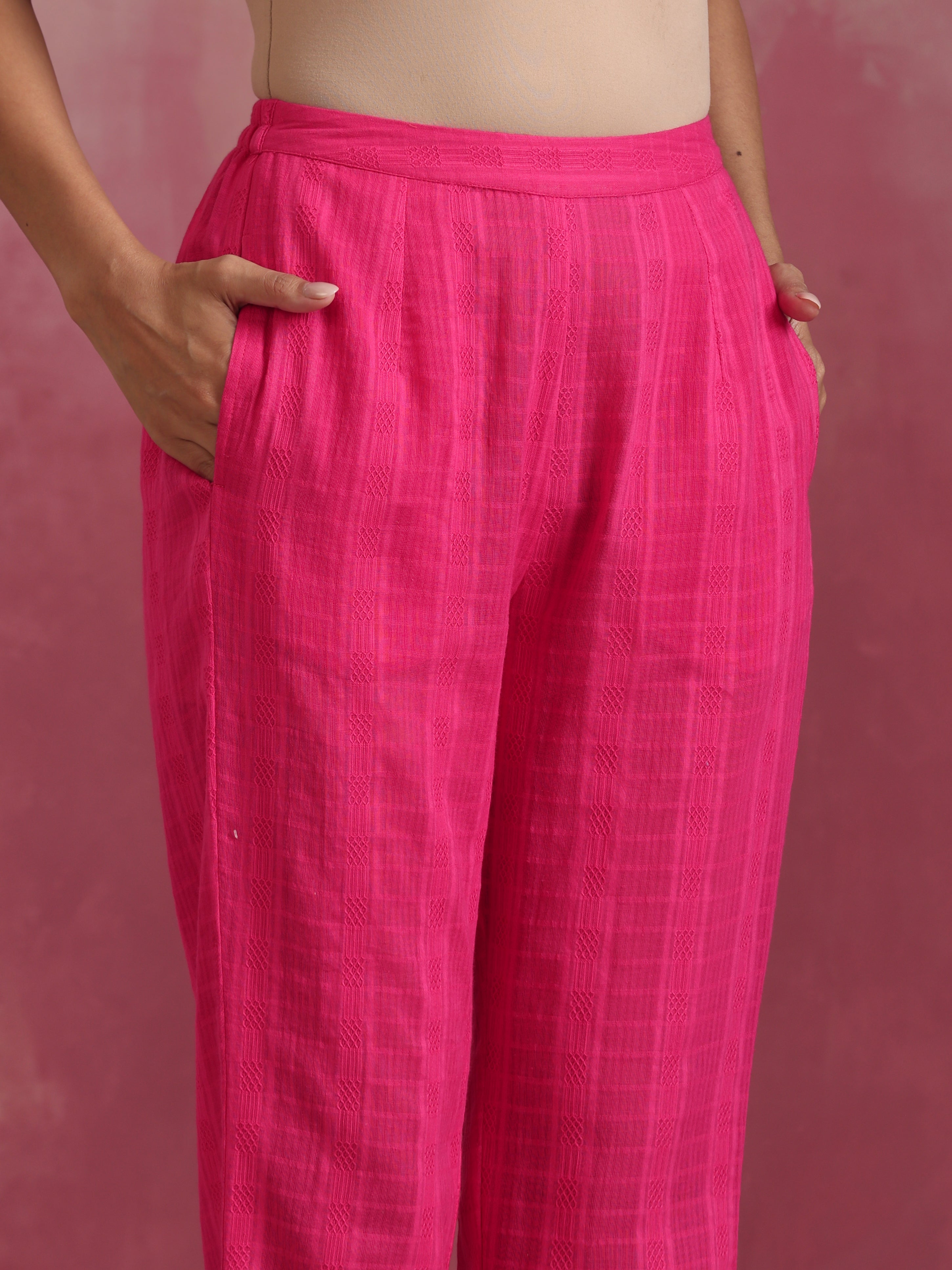 trueBrowns Pink Cotton Dobby Kurta Set - Distacart