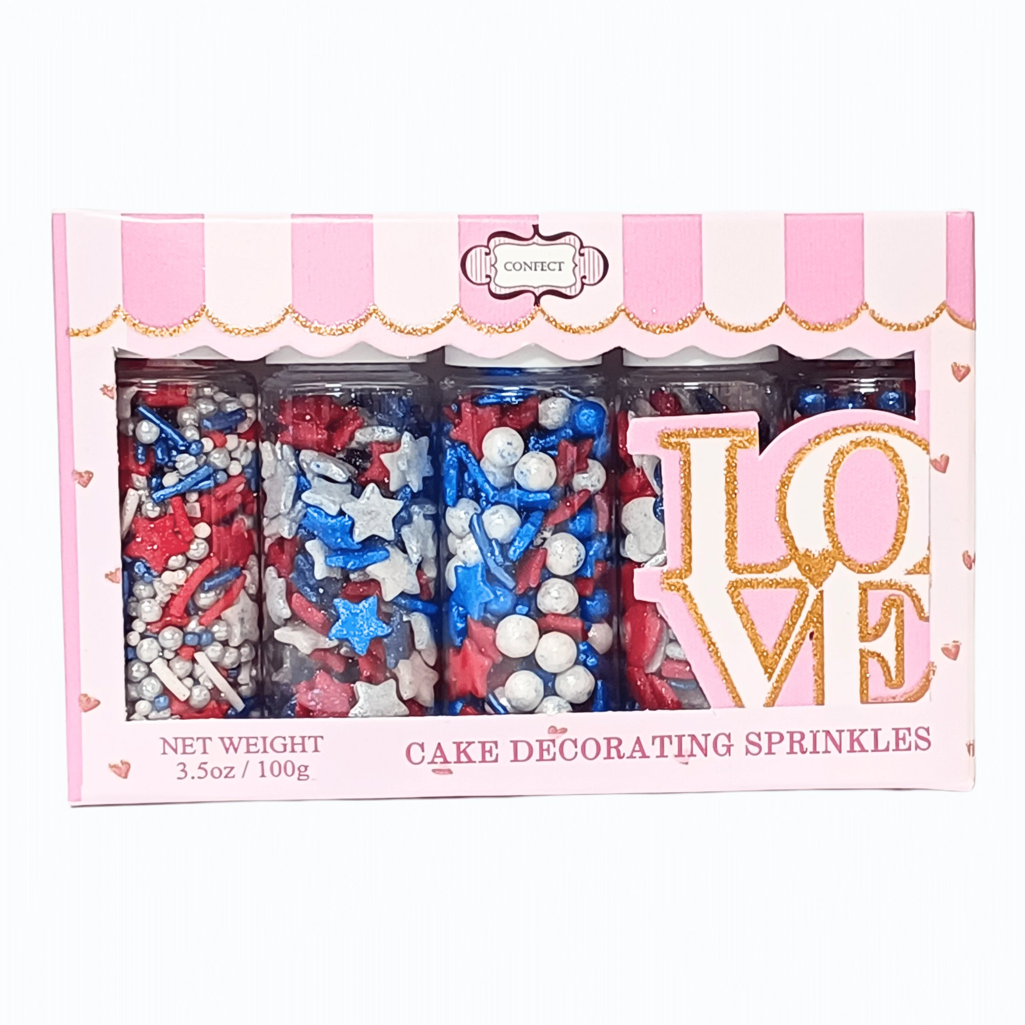 confect patriotic sprinkles heart star sprinkles pearls jimmies ultimate avenger sprinkles pack of 5 j4 07