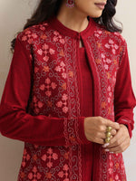 Thumbnail for trueBrowns Maroon Kashmiri Woollen Jacket 3pc Set