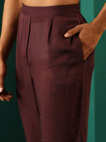 Thumbnail for trueBrowns Men's Deep Purple Paan Muslin Silk Printed Co-ord Set - Distacart