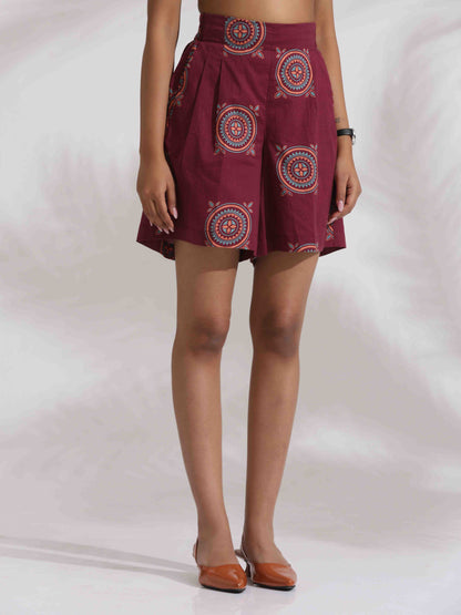 trueBrowns Purple Cotton Print Short Co-ord Set - Distacart