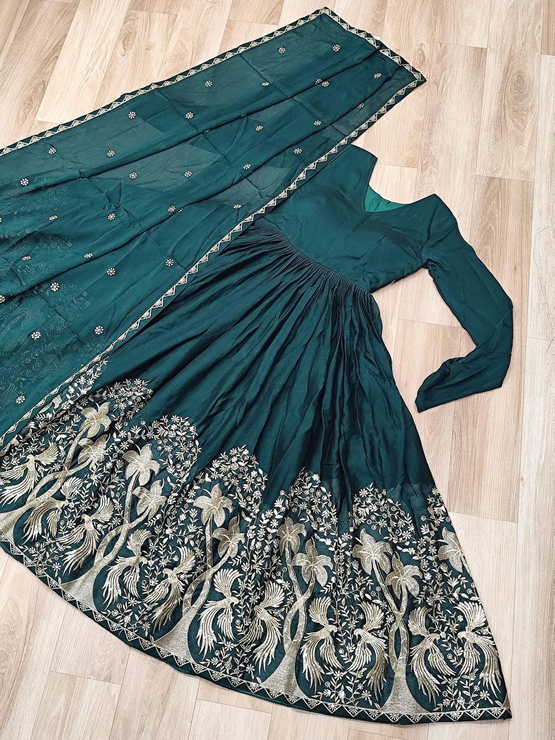 Anaita Emerald Silk Readymade Anarkali Suit with Embroidery & Sequence Work - Dista