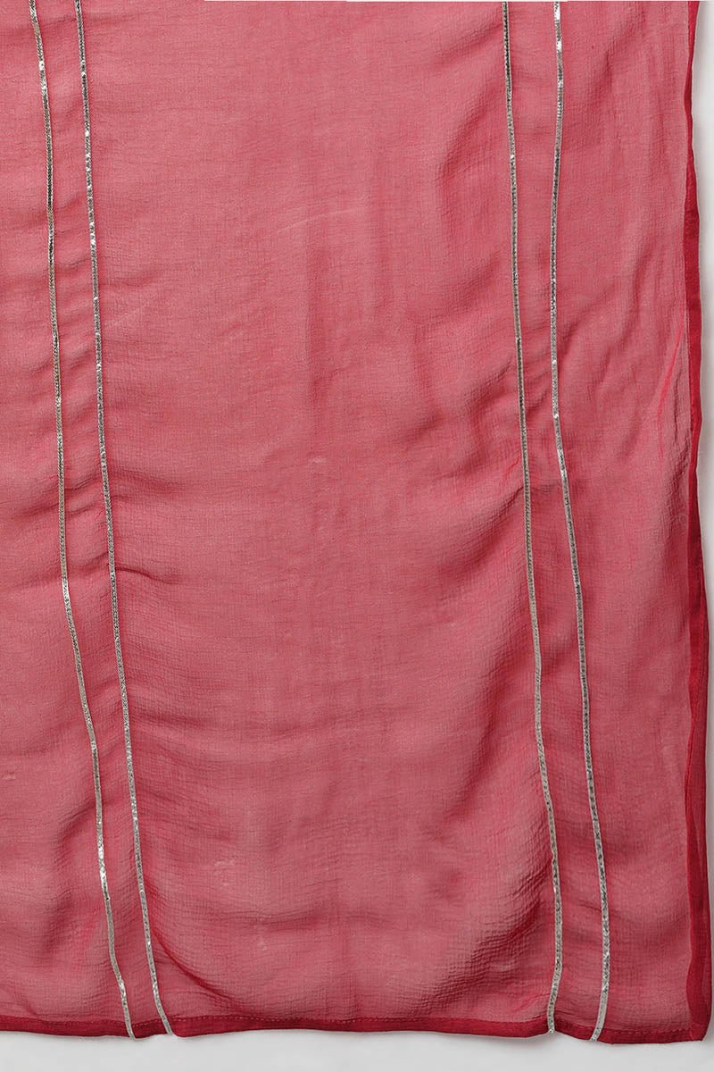 Ahika Women Red Poly Silk Embroidered Kurta Trousers With Dupatta