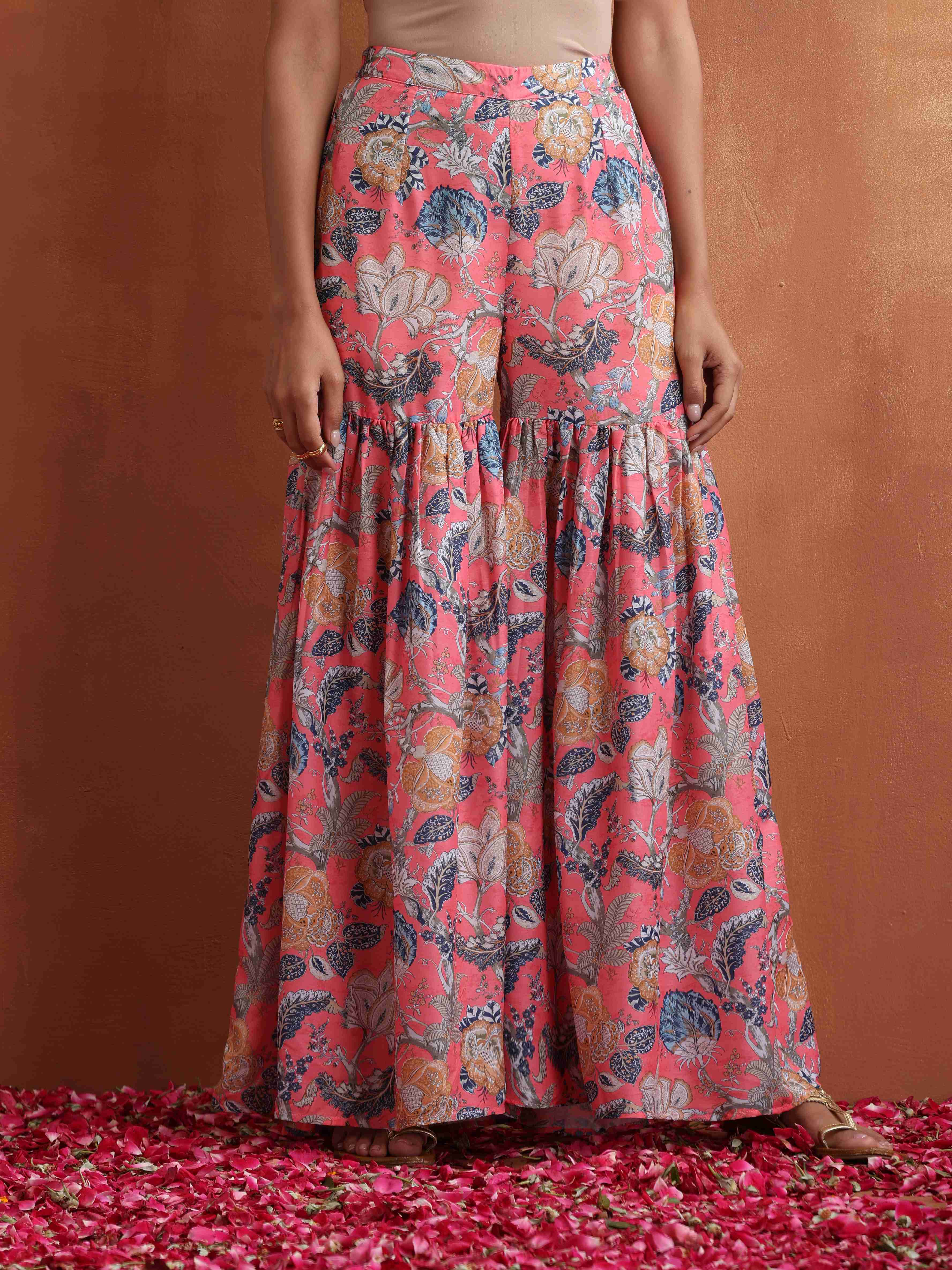 trueBrowns Orange Print Sharara Set - Distacart