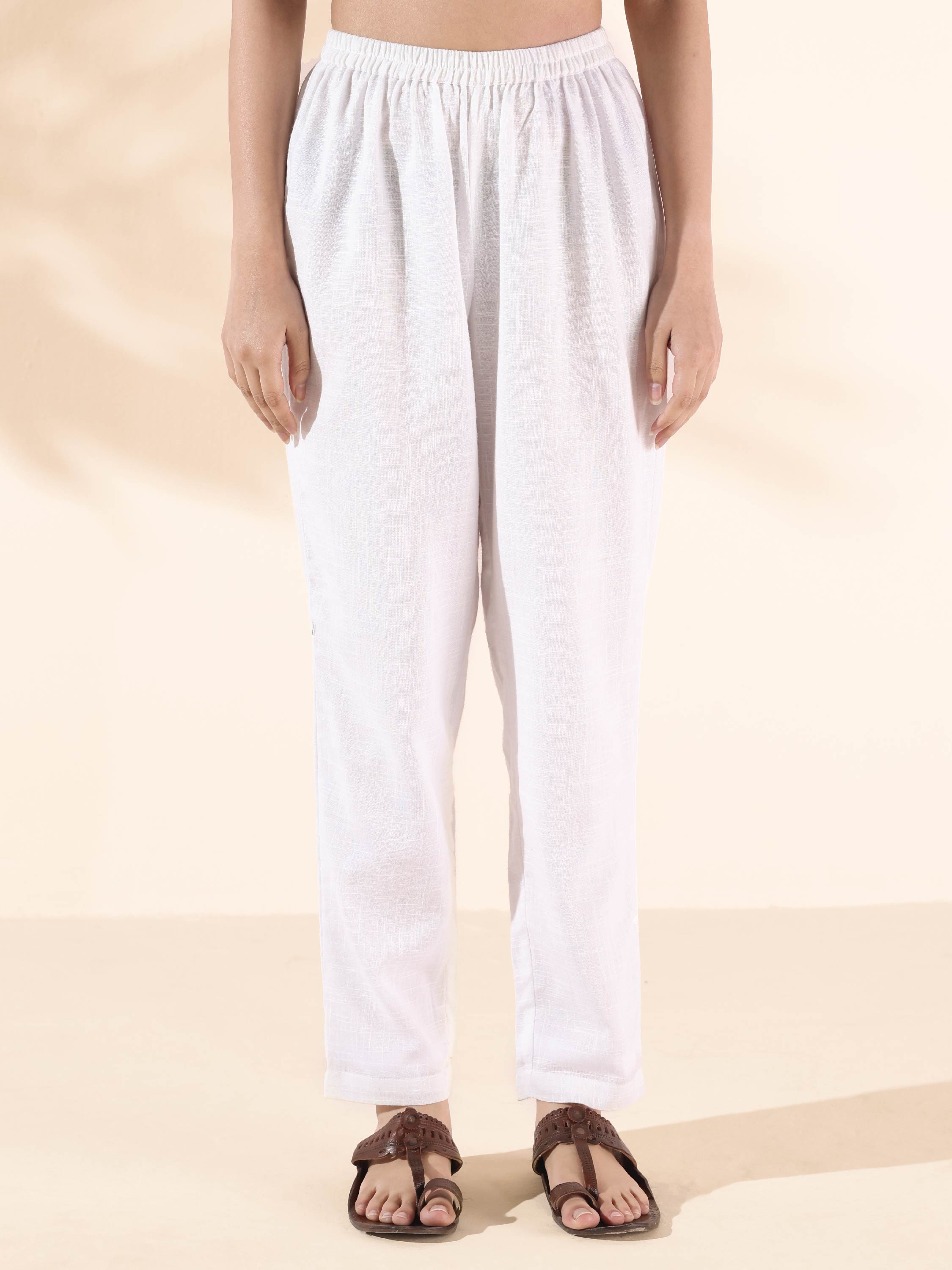 trueBrowns White Cotton Relaxed Co-ord Set - Distacart