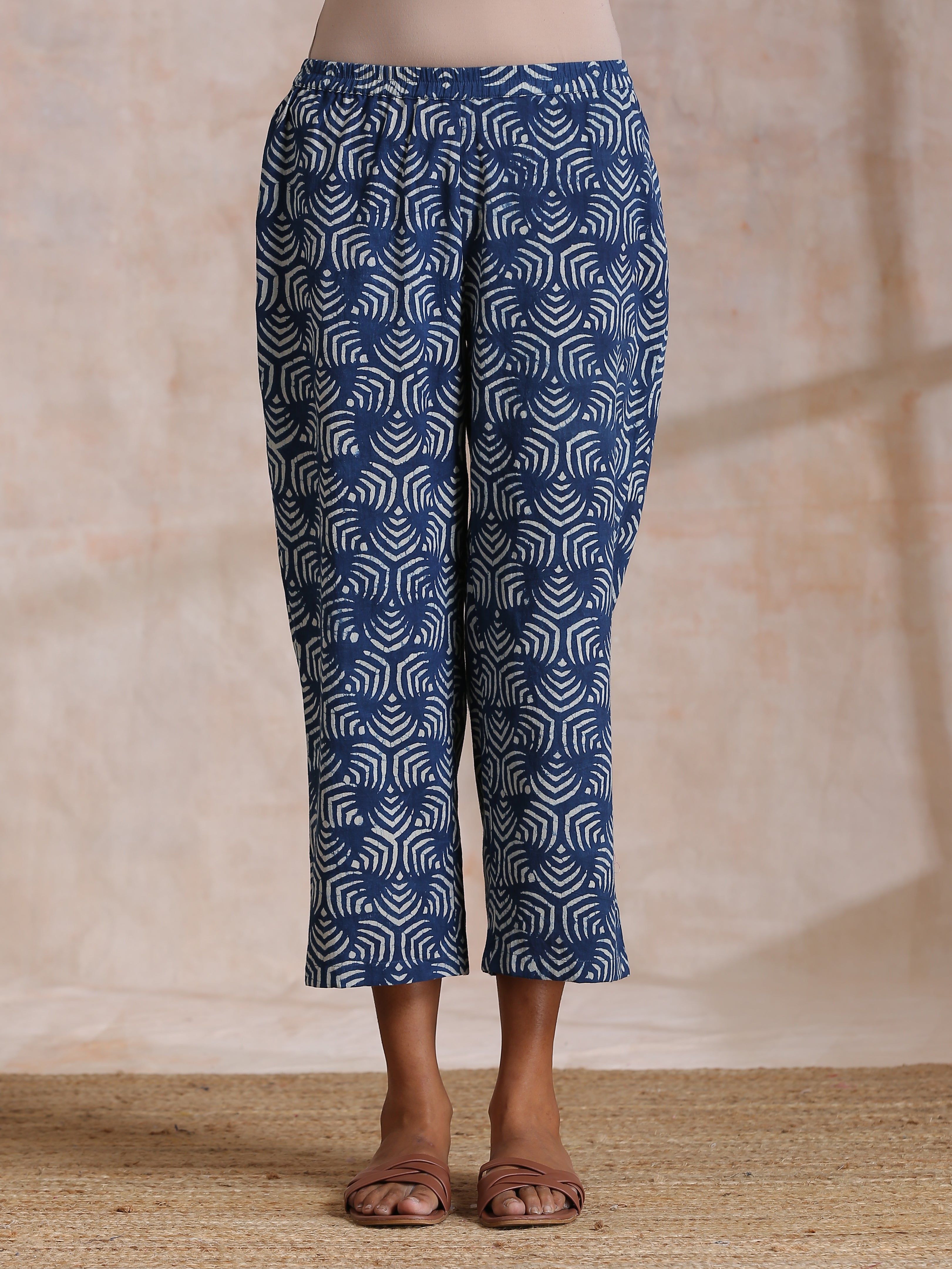 trueBrowns Indigo Dabu Overall Print Cotton Baggy Sleeve Co-Ord Set - Distacart