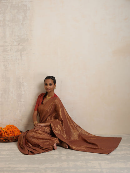 trueBrowns Brown Gold Lurex Ready To Wear Saree - Distacart