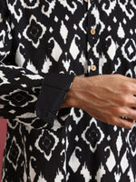 Thumbnail for trueBrowns Men's Black Ikat Print Mandarin Collar Kurta Co-ord set