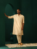 Thumbnail for trueBrowns Men's Ivory Geometric Floral Viscose Silk Long Kurta - Distacart