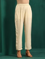 Thumbnail for trueBrowns Off White Circle Floral Muslin Silk Printed Kaftan Pant Set - Distacart