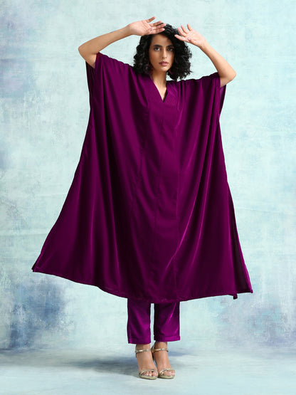 trueBrowns Wine Velvet Kaftan Kurta - Distacart