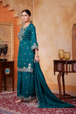 Thumbnail for Anaita Teal Readymade Suit with Embroidery Work - Dista