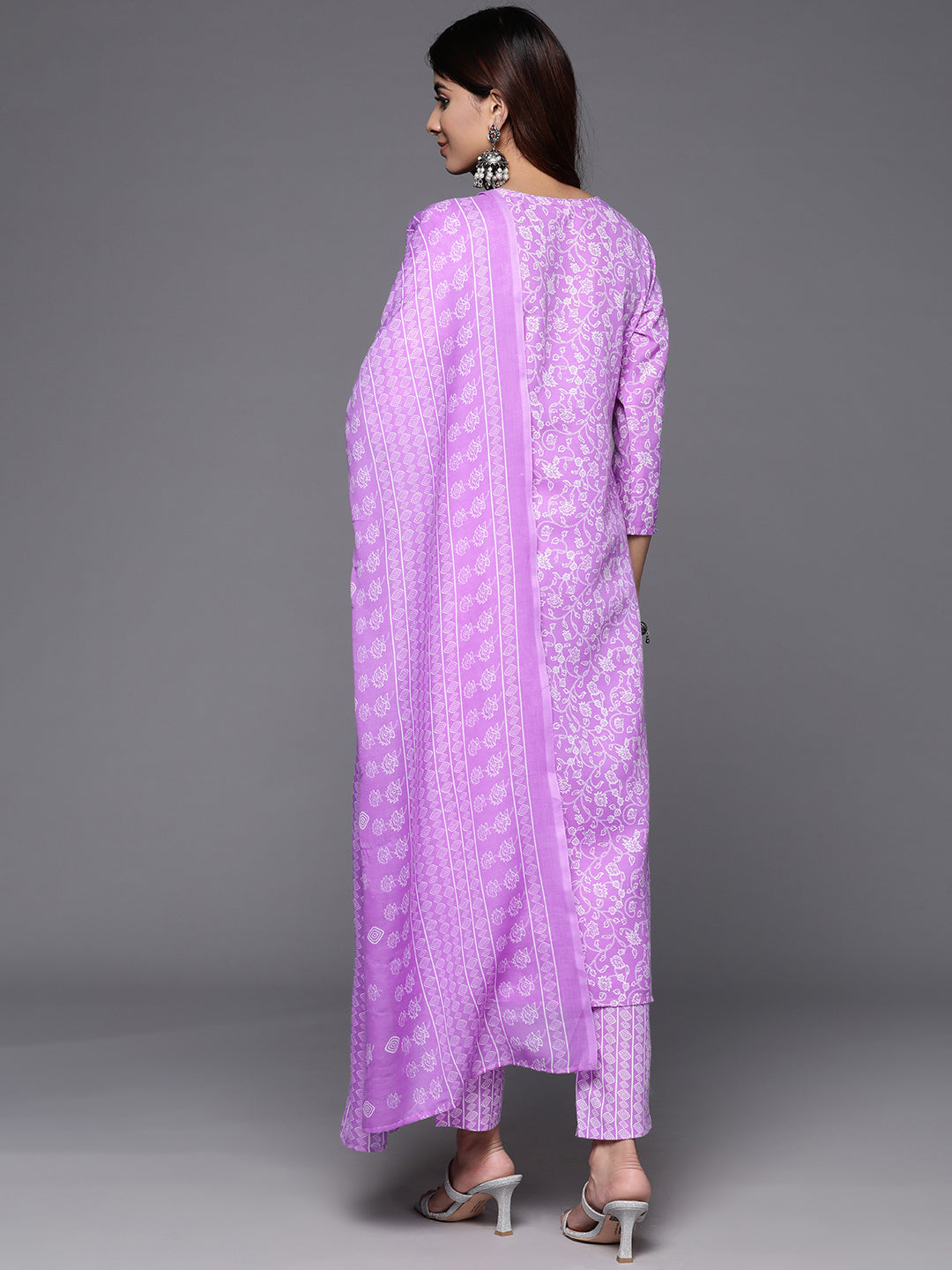 Varanga Women Lavender Floral Printed Embroidered Kurta Paired With Bottom And Dupatta - Distacart