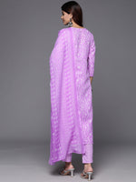 Thumbnail for Varanga Women Lavender Floral Printed Embroidered Kurta Paired With Bottom And Dupatta - Distacart