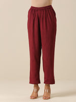 Thumbnail for trueBrowns Ruby Wine Slub Texture High Low Kaftan Pant Set | Relove