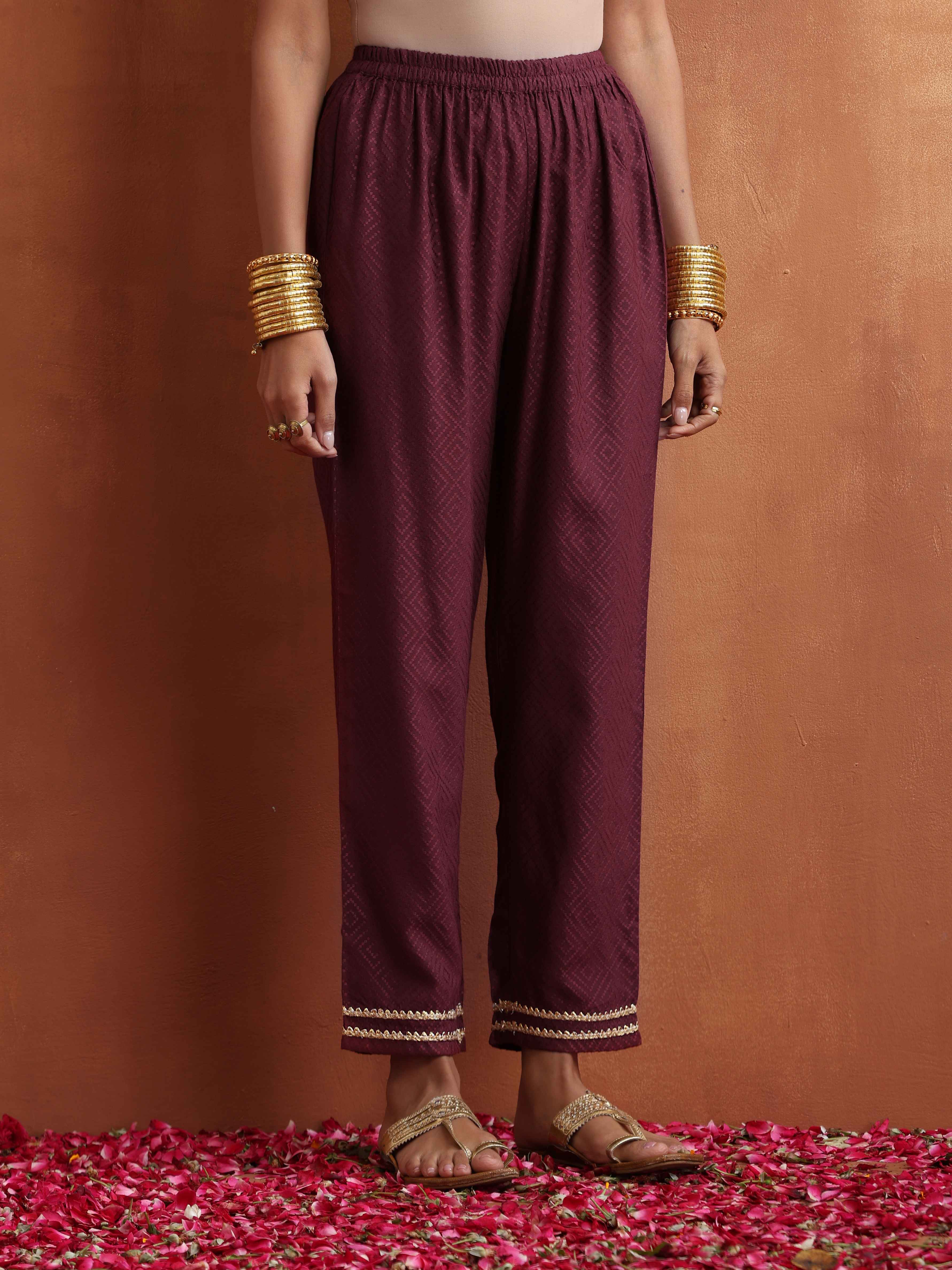 trueBrowns Maroon Flared Anarkali Kurta Set - Distacart