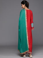 Thumbnail for Varanga Women Red Embroidered Straight Kurta Paired With Tonal Bottom And Contrast Dupatta With Four Sided Fringes - Distacart