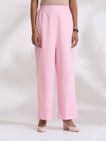 Thumbnail for trueBrowns Pink Cotton Embroidered Kurta Set
