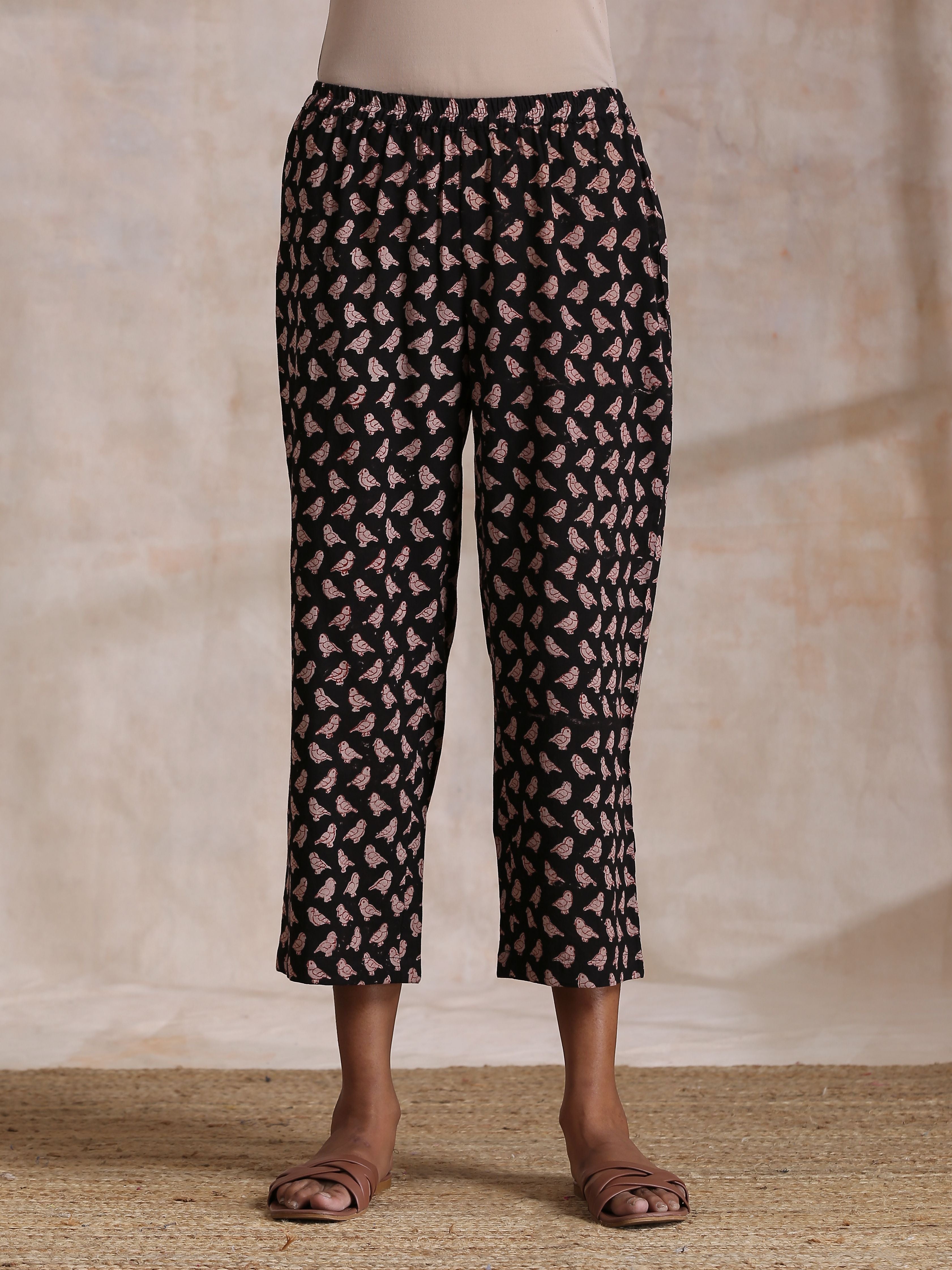 trueBrowns Black Bird Bagru Print Cotton Sleeveless Kurta Pant Set - Distacart