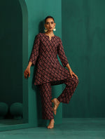 Thumbnail for trueBrowns Black Diamond Muslin Silk Printed Relaxed Co-ord Set - Distacart