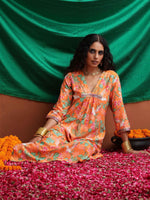 Thumbnail for trueBrowns Orange Floral Print A-line Kurta Set - Distacart