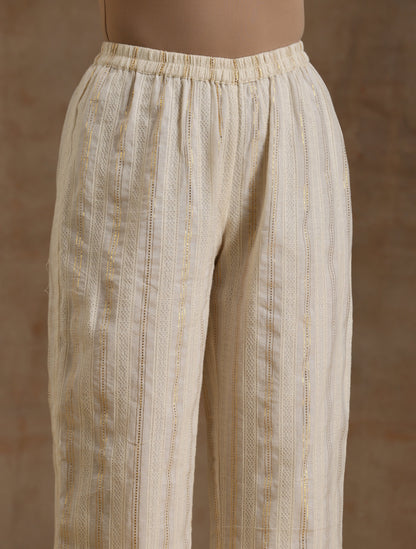 trueBrowns Ivory Gold Cotton Relaxed Co-Ord Set - Distacart