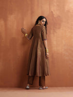Thumbnail for trueBrowns Bronze Tissue Flared Anarkali Kurta Set