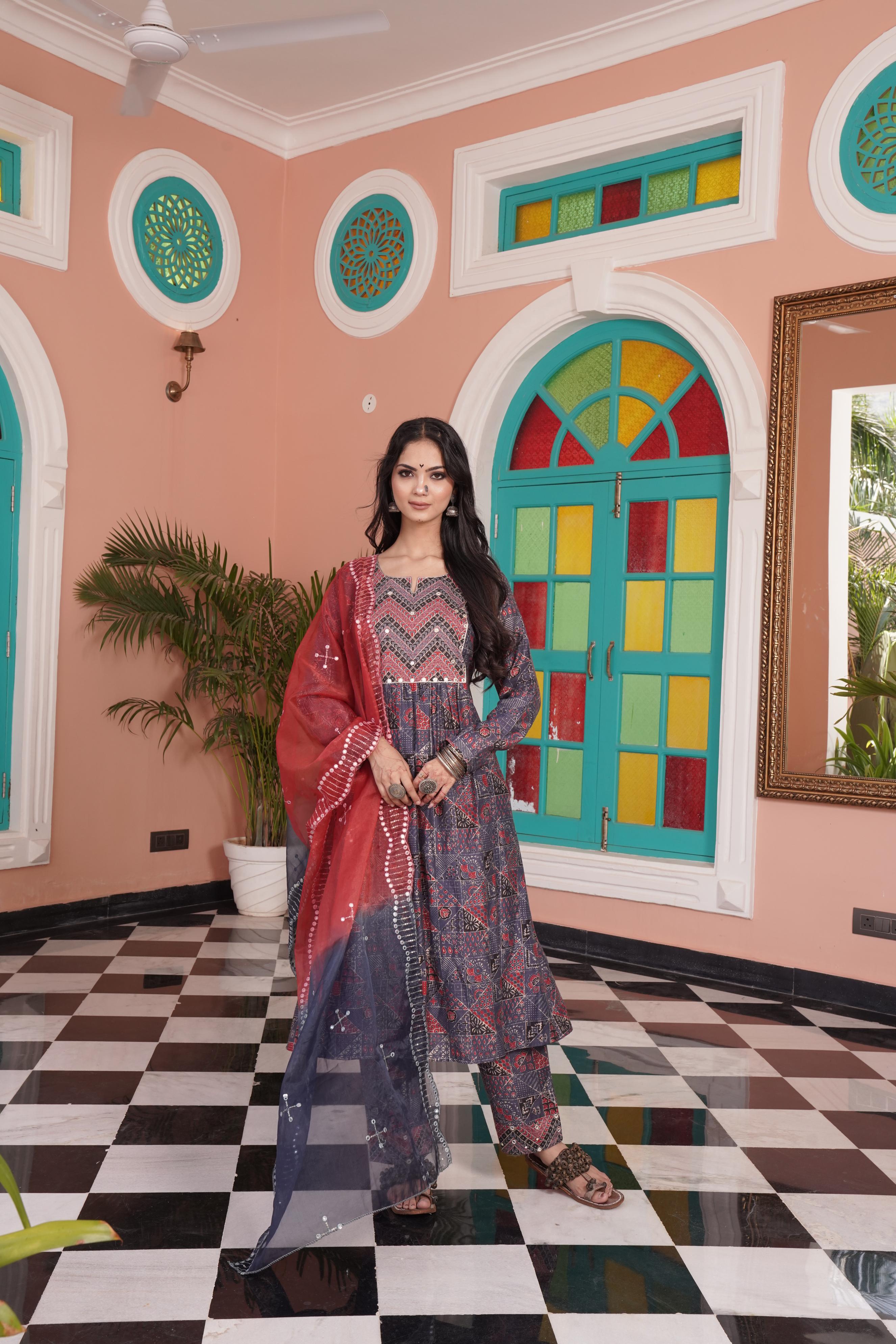 BulBul Torani Chanderi Red Kurta Set with Dupatta
