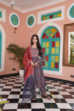 Thumbnail for BulBul Torani Chanderi Red Kurta Set with Dupatta