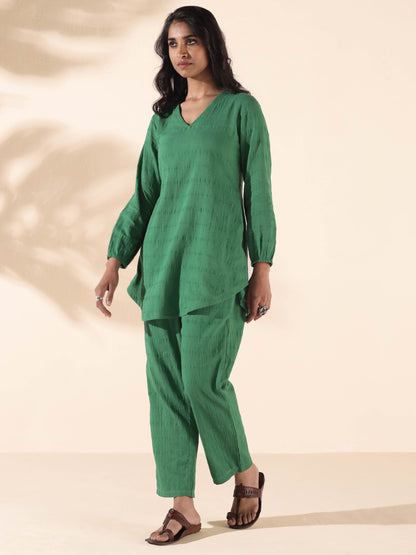 trueBrowns Green Cotton Dobby Relaxed Co-ord Set - Distacart