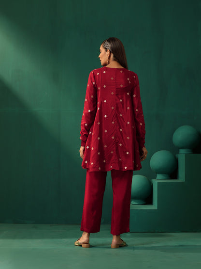 trueBrowns Maroon Diamond Viscose Silk Relaxed Co-ord Set - Distacart