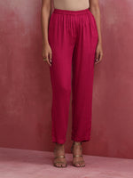 Thumbnail for trueBrowns Magenta Highlow Modal Kurta Set - Distacart