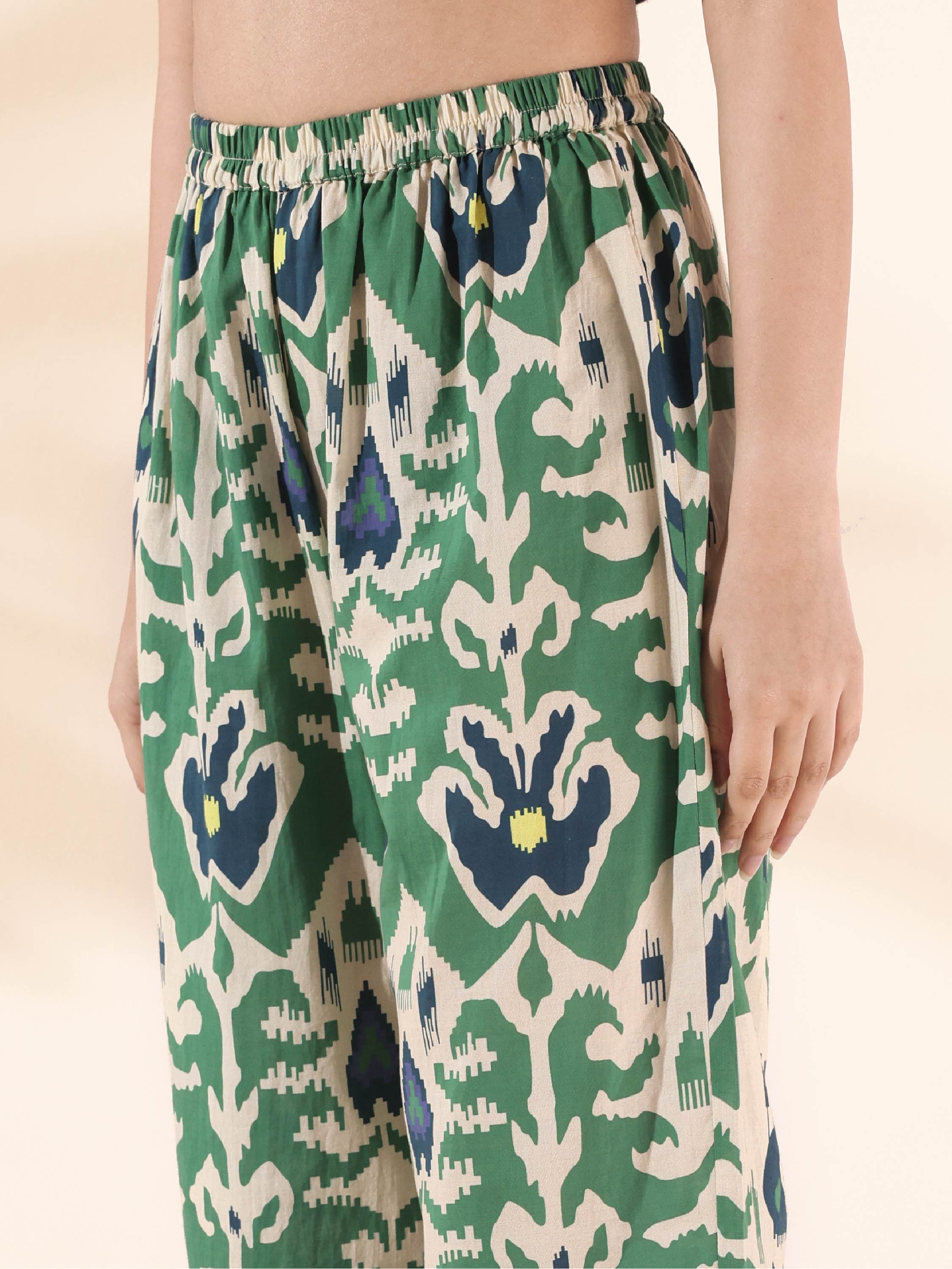 trueBrowns Green Cotton Ikat Sleeveless Co-ord Set - Distacart
