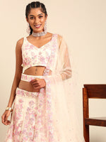 Thumbnail for House of Panchhi Cream Net Sequins with heavy Zarkan embroidery Lehenga choli & Dupatta - Distacart
