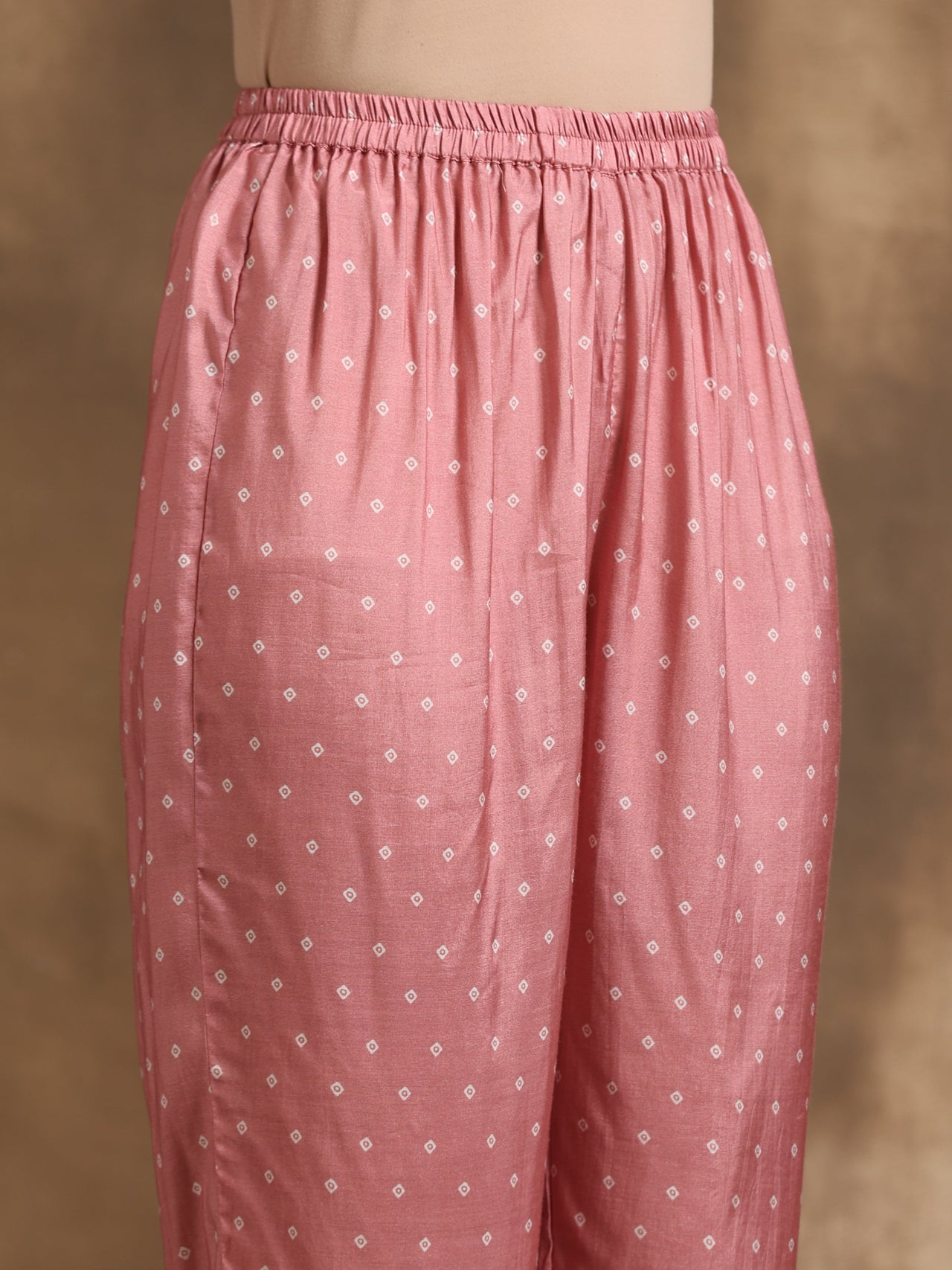 trueBrowns Light Mauve Bandhani Printed Silk Angrakha Kurta Pant Set - Distacart