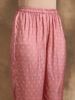 Thumbnail for trueBrowns Light Mauve Bandhani Printed Silk Angrakha Kurta Pant Set - Distacart