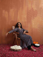 Thumbnail for trueBrowns Black Floral Print A-line Kurta Set