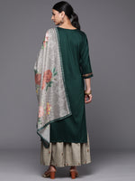 Thumbnail for Varanga Women Green Three Quater Sleeve Embroidered Kurta Paired With Sharara And Dupatta - Distacart