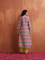 Thumbnail for trueBrowns Pink Print High Slit Kurta Set - Distacart