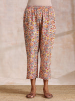 Thumbnail for trueBrowns Multicolor Beige Overall Floral Block Print Cotton Kaftan Co-Ord Set - Distacart