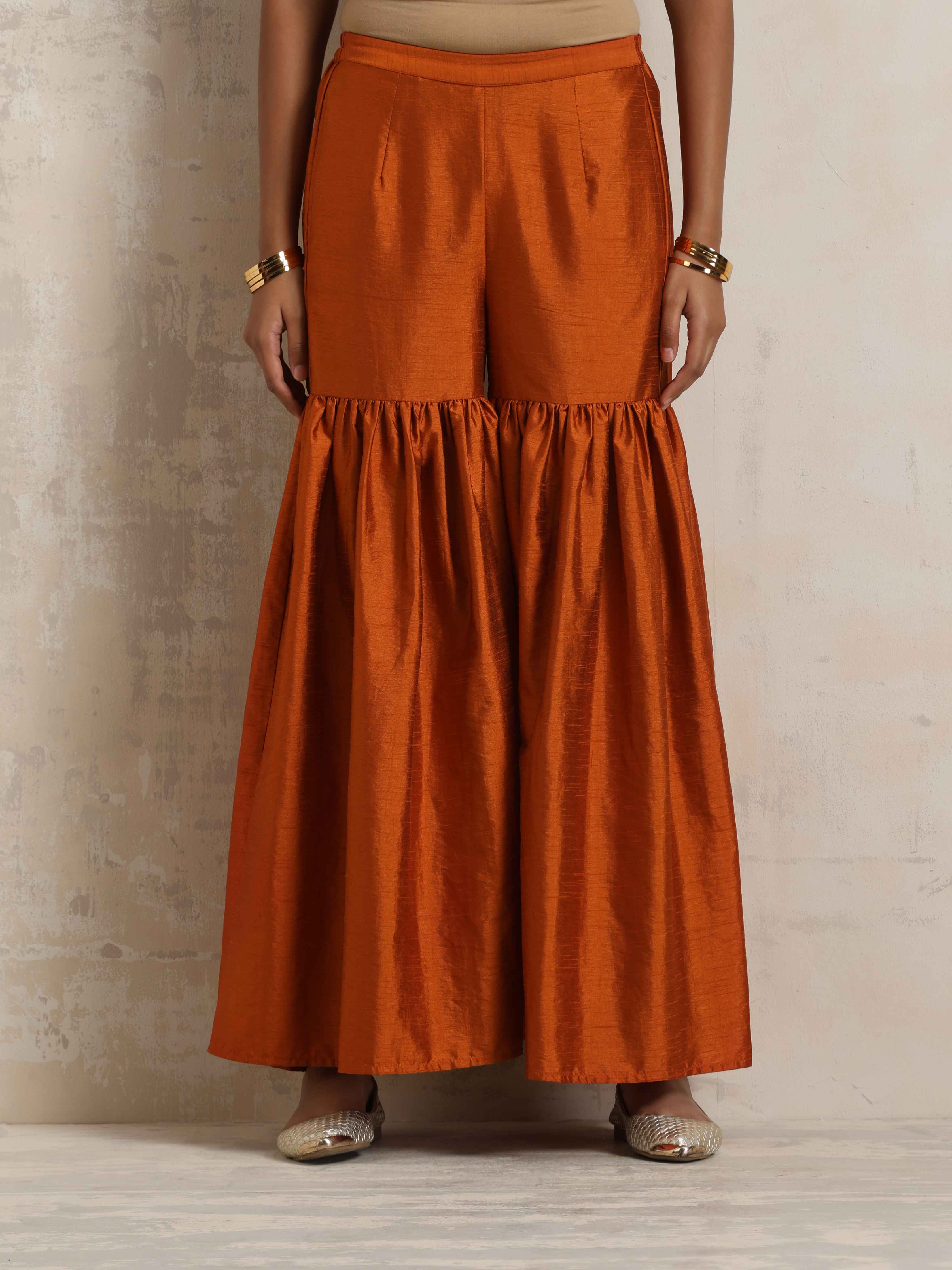 trueBrowns Orange Silk Sharara Dupatta Set - Distacart