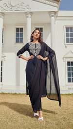 Thumbnail for BulBul Samantha Cotton Black Kurta Set with Dupatta