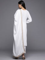 Thumbnail for Ahalyaa Women White Ethnic Motifs Embroidered Aari Work Pashmina Kurta with Salwar & With Dupatta - Distacart