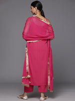 Thumbnail for Varanga Women Pink Round Neck, Spaghetti Strap Style Straight Kurta Paired With Tonal Bottom And Dupatta - Distacart